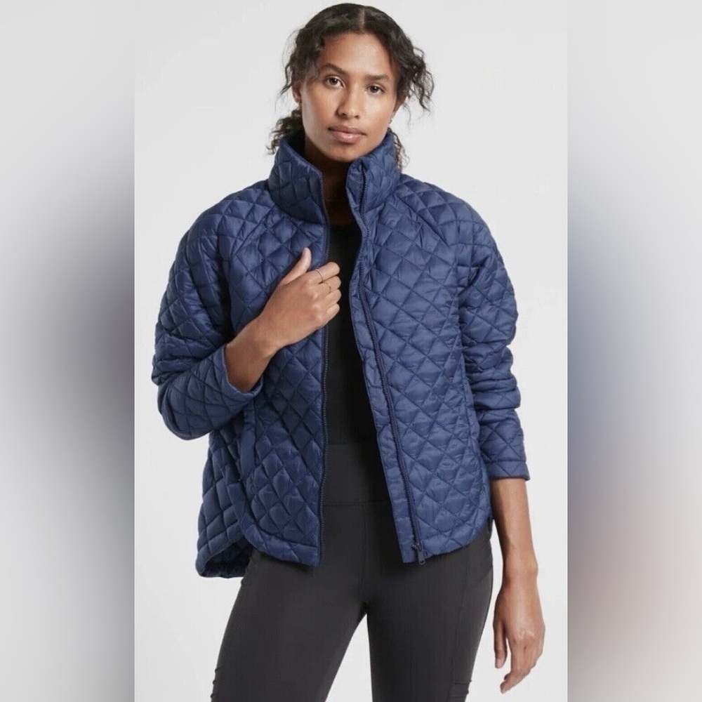 Athleta Navy Blue Quilted Whisper Featherless Jacket Full Zip  Coat